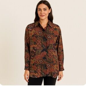 Best American Clothing 100% Silk Southwestern Print Button-Up Blouse Size Small